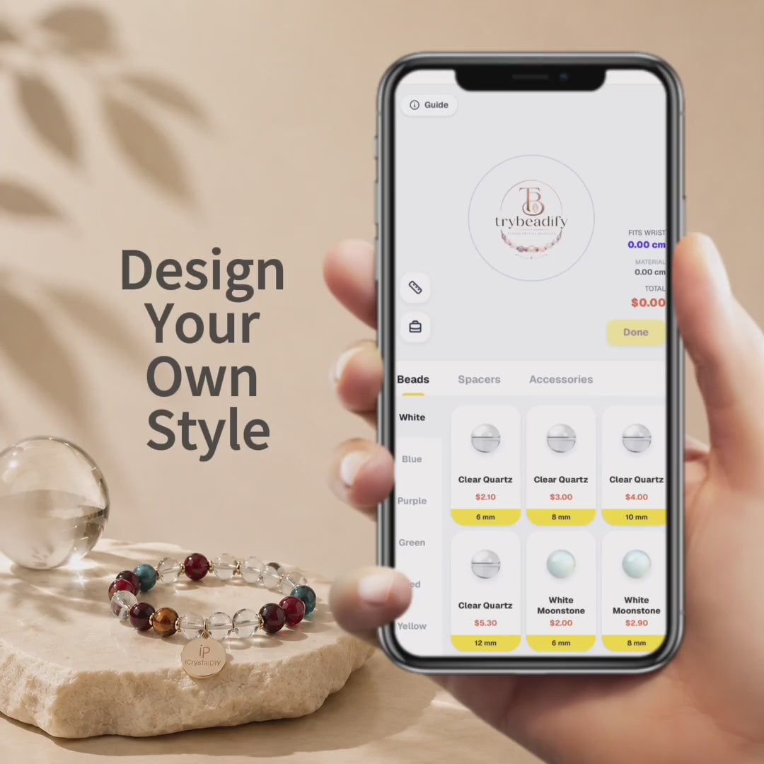 Demonstration of the interactive 3D bracelet customizer, showing easy drag-and-drop gemstone selection.